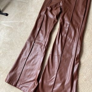 Brown pleather flare pants